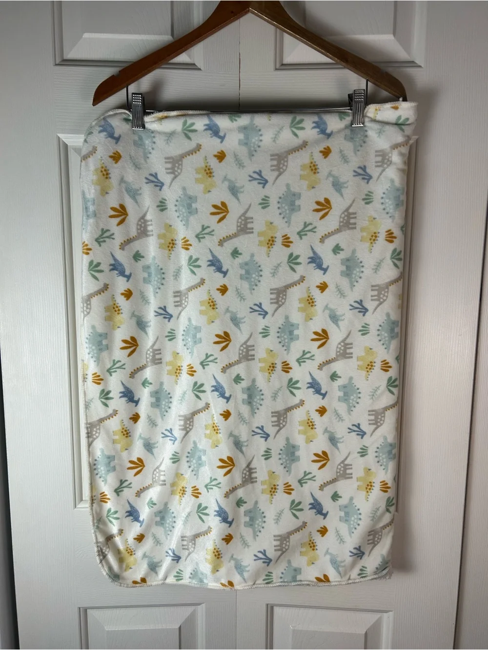Kyle & Deena Dinosaur Baby Blanket Yellow White Blue Green Orange Sherpa Leaves